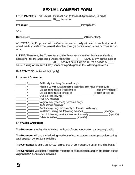 Free Sexual Consent Contract Form Pdf Word Eforms