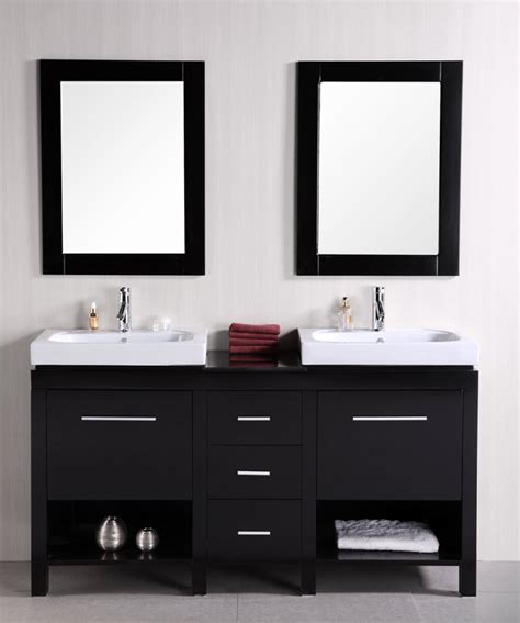 The ample size of this vanity base provides great storage space within the two cabinets and the three drawers. 60 Inch Modern Double Sink Bathroom Vanity with Mirrors