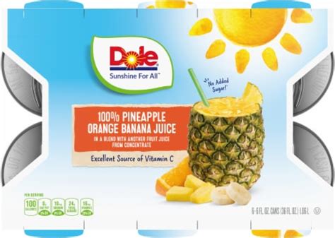 Dole 100 Pineapple Orange Banana Juice 6 Cans 6 Fl Oz Pick ‘n Save
