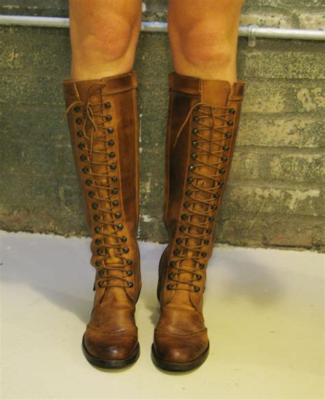 16 Eyelet Lace Up Knee High Brown Leather Womens Riding Etsy