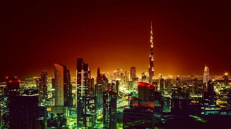 Wallpaper Burj Khalifa Dubai Cityscape Night 4k