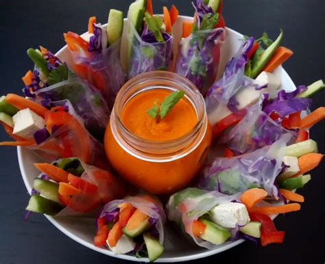 Vegan Appetizer Recipes Rainbow Spring Rolls W Carrot Ginger Sauce