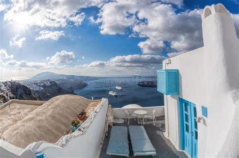 Santorini Apartment And Luxury Sea View With Ships On The Sea