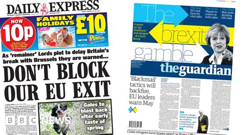 Newspaper Headlines Brexit Blackmail And Plotting Peers Bbc News