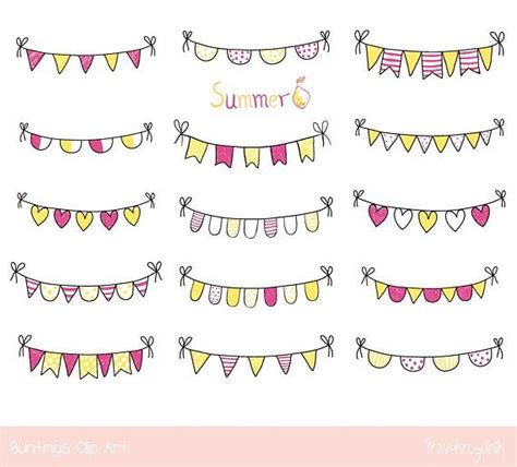 Cute Doodle Bunting Clipart Yellow And Purple Summer Bunting Clip Art