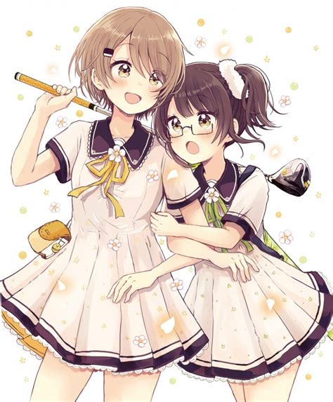 Wallpaper Anime Girls School Uniform Friends Short Hair Megane Cute