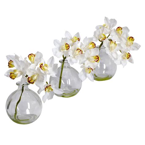 Cymbidium W Vase Silk Flower Arrangement Set Of 3 Nearly Natural