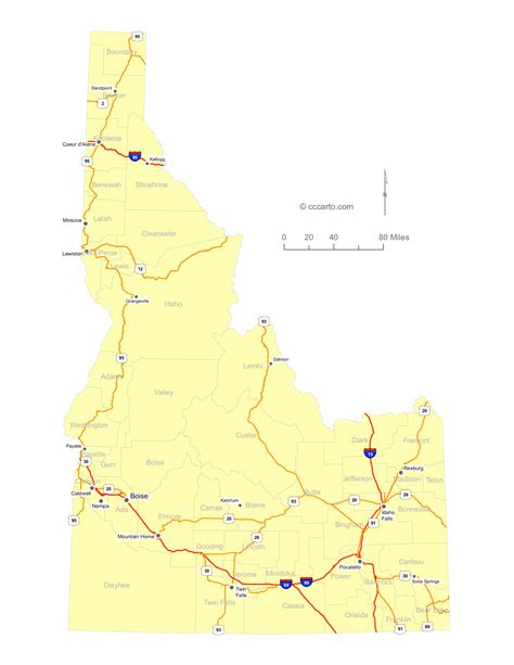Idaho Road Map With Interstate Highways And Us Highways 44 Off