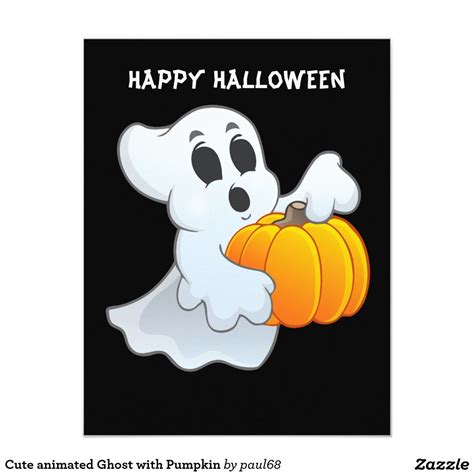 Cute Animated Ghost With Pumpkin Card Pumpkin Cards