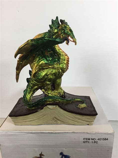 Iridescent Green Resin Dragon On Book Statue 7 Inch Tall En 2019