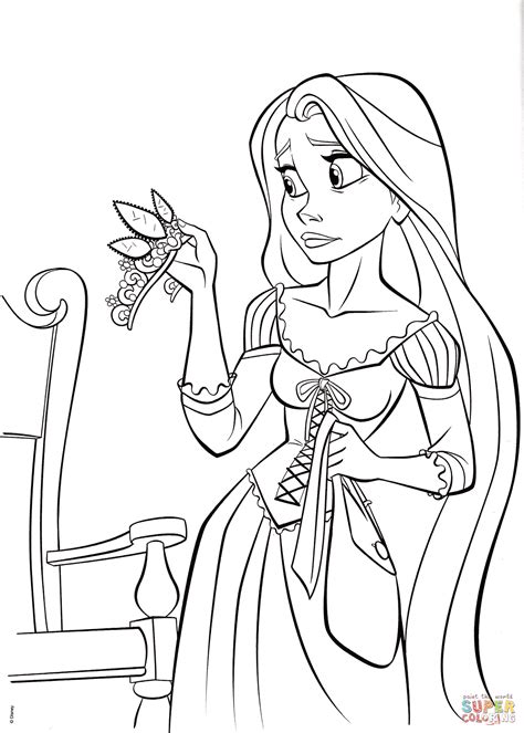 Princess Rapunzel With Crown Coloring Page Free Printable Coloring Pages