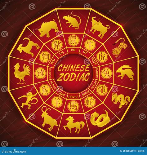 Chinese Calendar With All Zodiac Animals Silhouettes Vector
