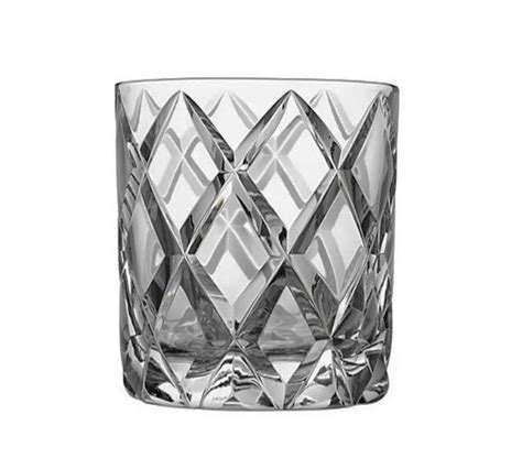 Diamond Cross Cut Crystal Double Old Fashioned Glass Set Of 4