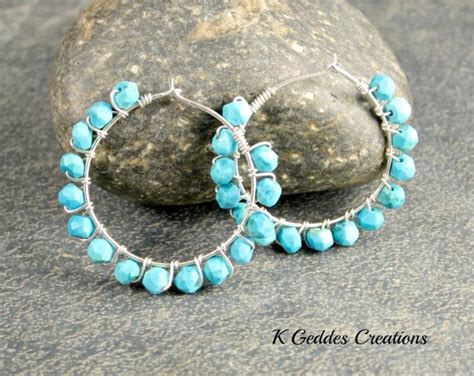 Turquoise Hoop Earrings Sterling Silver Hoop By Kgeddesjewelry