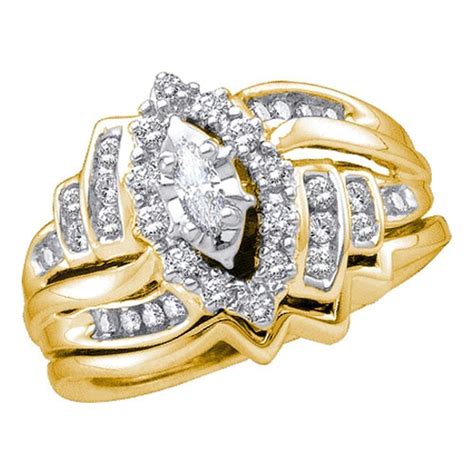 14kt Yellow Gold Womens Marquise Diamond Bridal Wedding Engagement Ring Band Set 12 Cttw Fre