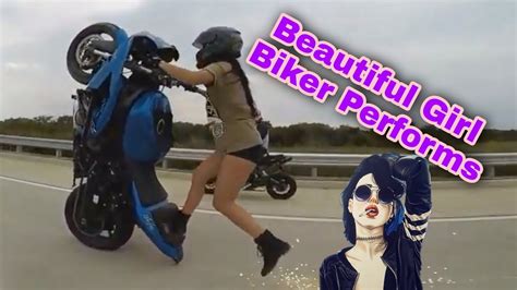 Beautiful Girl Biker Performs Amazing Highway Motorcycle Stunts Riding