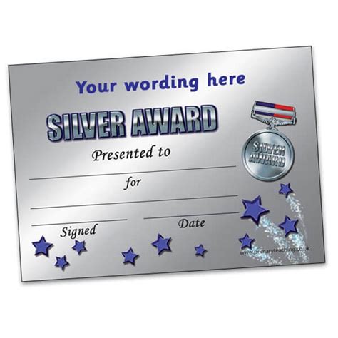 Customised Silver Award Certificate A5 Pupil Rewards