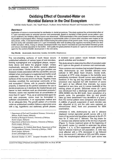 PDF Oxidizing Effect Of Ozonated Water On Microbial Balance In The