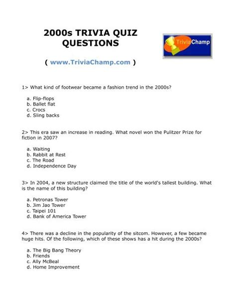 2000s Trivia Quiz Questions Trivia Champ
