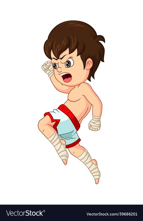 Cartoon Little Muay Thai Fighting Royalty Free Vector Image