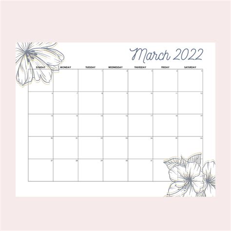 Cute Printable March Calendar 2022