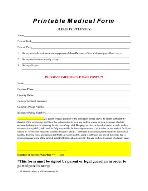 Free Printable Medical Forms Doc Form Owl Classroom School Forms