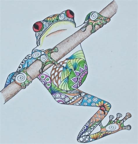 Zentangle Art Frog Drawing Hanging Frog Colorful Frog Etsy