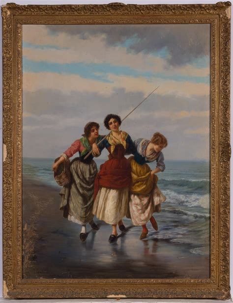 Pietro Gabrini Italian 1856 1926 Fisher Girls On The Beach Price