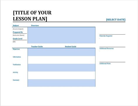 Lesson Plan Template Microsoft Word Free Word Template