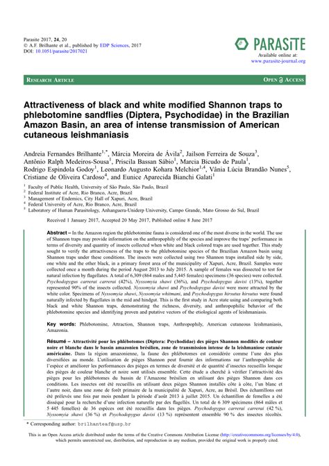Pdf Attractiveness Of Black And White Modified Shannon Traps To Phlebotomine Sandflies