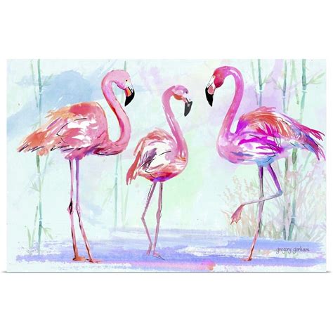 Poster Print Wall Art Entitled Pink Flamingo Trio Ebay