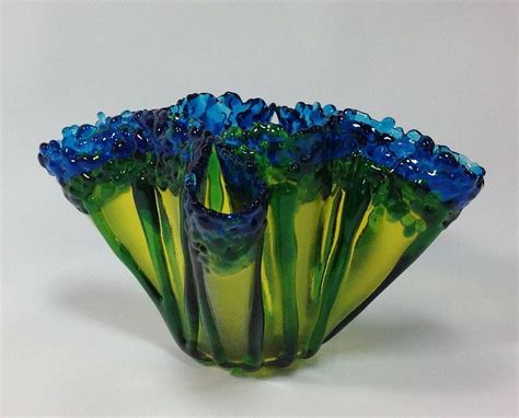 Fused Glass Vase Blues Green And Yellow Fused Glass Fused Glass Art Fused Glass Candle Holder