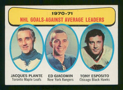 Jacques Plante Ed Giacomin Tony Esposito 1971 72 Topps 71 72 No 6