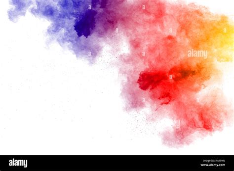 Abstract Multi Color Powder Explosion On White Background Freeze
