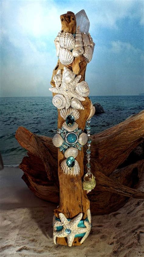 Seashell Crystal Wand Driftwood Spirit Wand Sea Witch Etsy Crystal