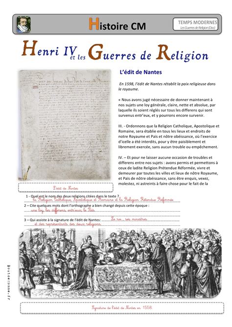 Henri 4 Et Les Guerres De Religion Cm1 La Galerie