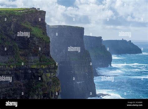 The Famous Cliffs Of Moher At The Irish West Coast On A Misty Day Stock