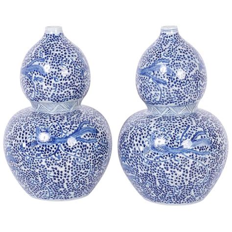 Pair Of Chinese Export Style Blue And White Double Gourd Blue And White