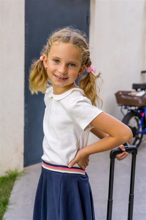 Portrait Of Happy Caucasian Young Girl Going To School Face Of Smiling Schoolgirl Looking At