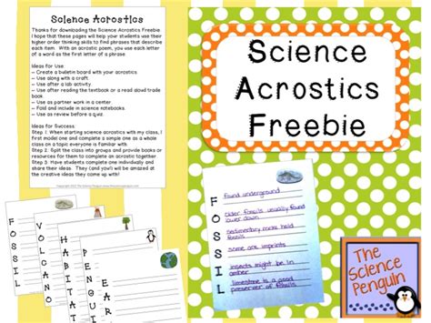 Classroom Freebies Too Science Acrostics Freebie
