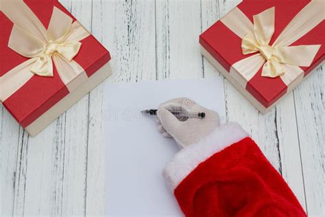 Santa Claus Writing On A Blank Paper Good For Letter Stock Photo