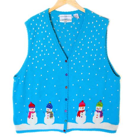 Snowmen Bright Blue Tacky Ugly Christmas Sweater Vest The Ugly