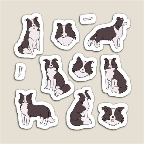 9 Cute Border Collie Dog Stickers Pack Border Collie Illustration