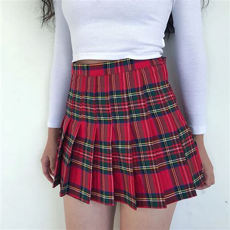 Women Tartan Sexy Plaid Skirts Harajuku Fashion Mini Skirt Casual Side Button High Waist Skirts