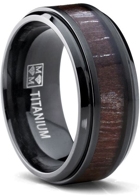 Ringwright Co 9mm Black Titanium Mens Wedding Band Ring Dark Zebra