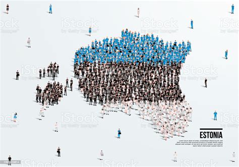 ilustración de mapa y bandera de estonia un gran grupo de personas en el color de la bandera de
