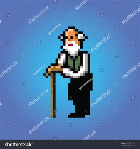 Old Man With Stick Pixel Art Style Illustration Vector Isolated