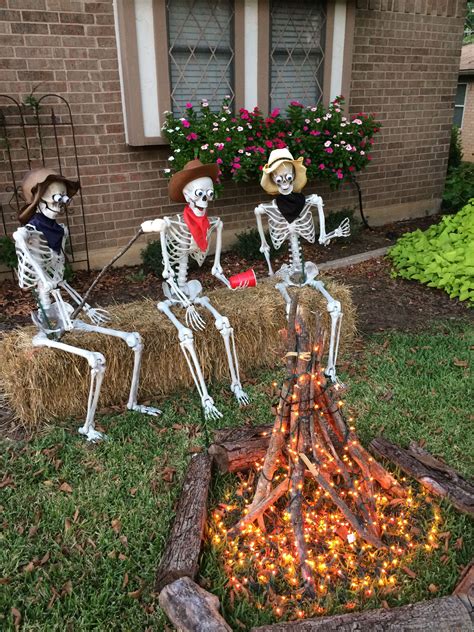 Made from some cheap materials, these creepy spiders are easy to make, though they do take a bit. Campfire Cowboys | Halloween outdoor decorations, Homemade ...