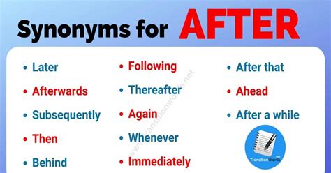 Find another word for important. Another Word for AFTER: List of 12 Synonyms for After with ...