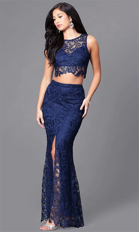 Lace Two Piece Prom Dress With Slit Promgirl